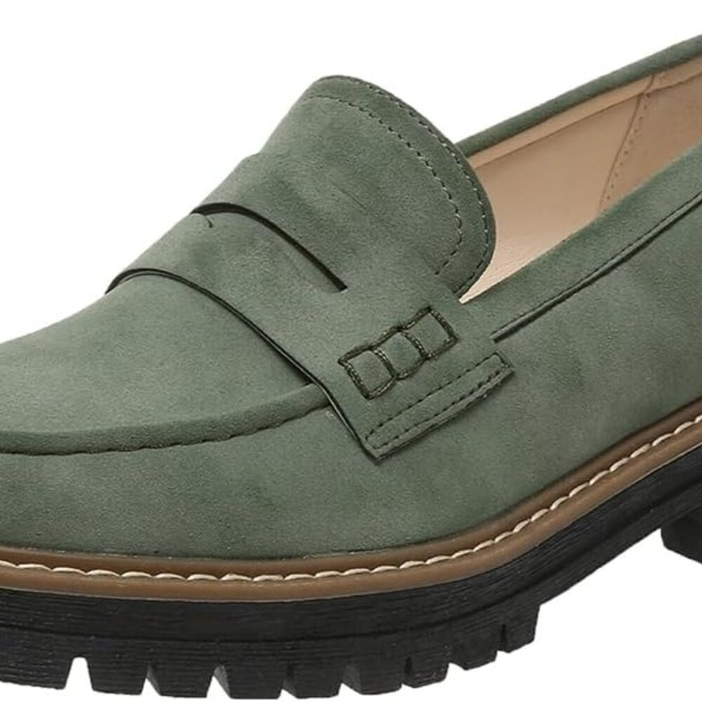 Women's Suede Platform Loafers Slip On Chunky Heel Office Casual Shoes